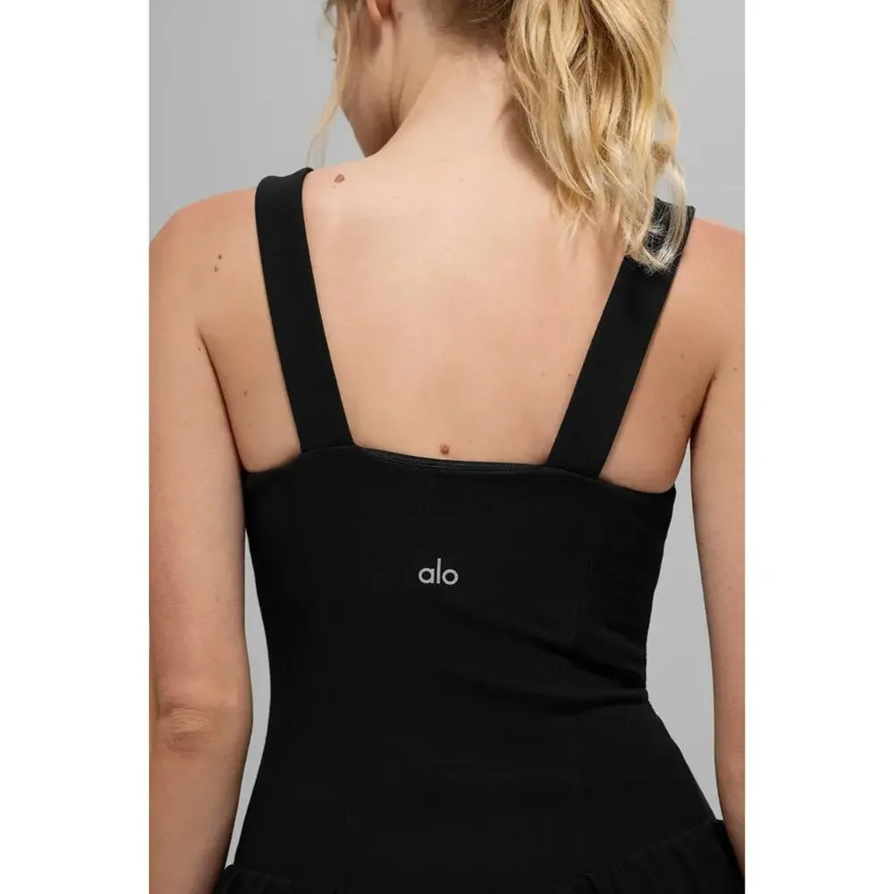 Alo Yoga Alosoft Break Point Tennis Dress in Black, Size Medium